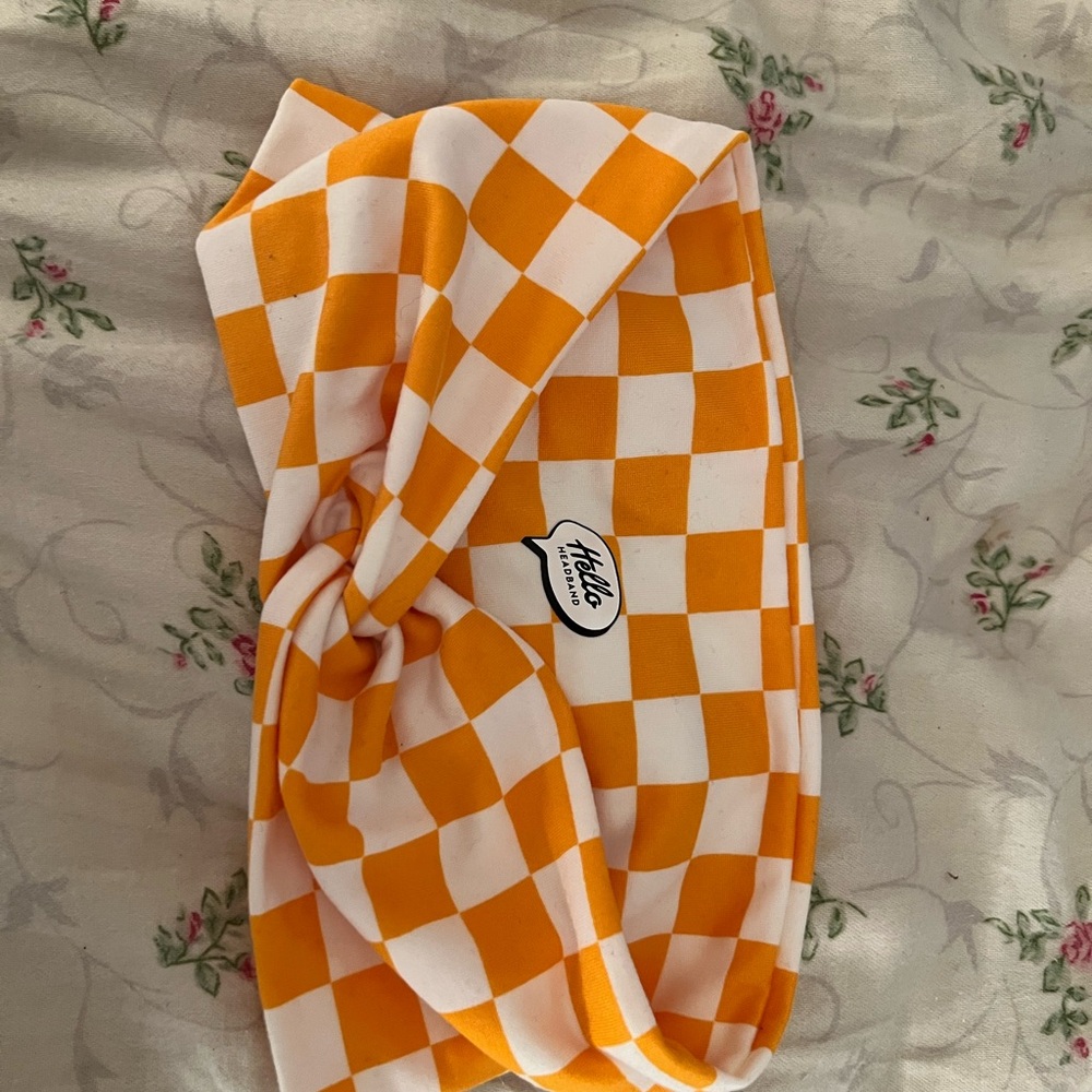 Orange and White Checkered Hello Headband